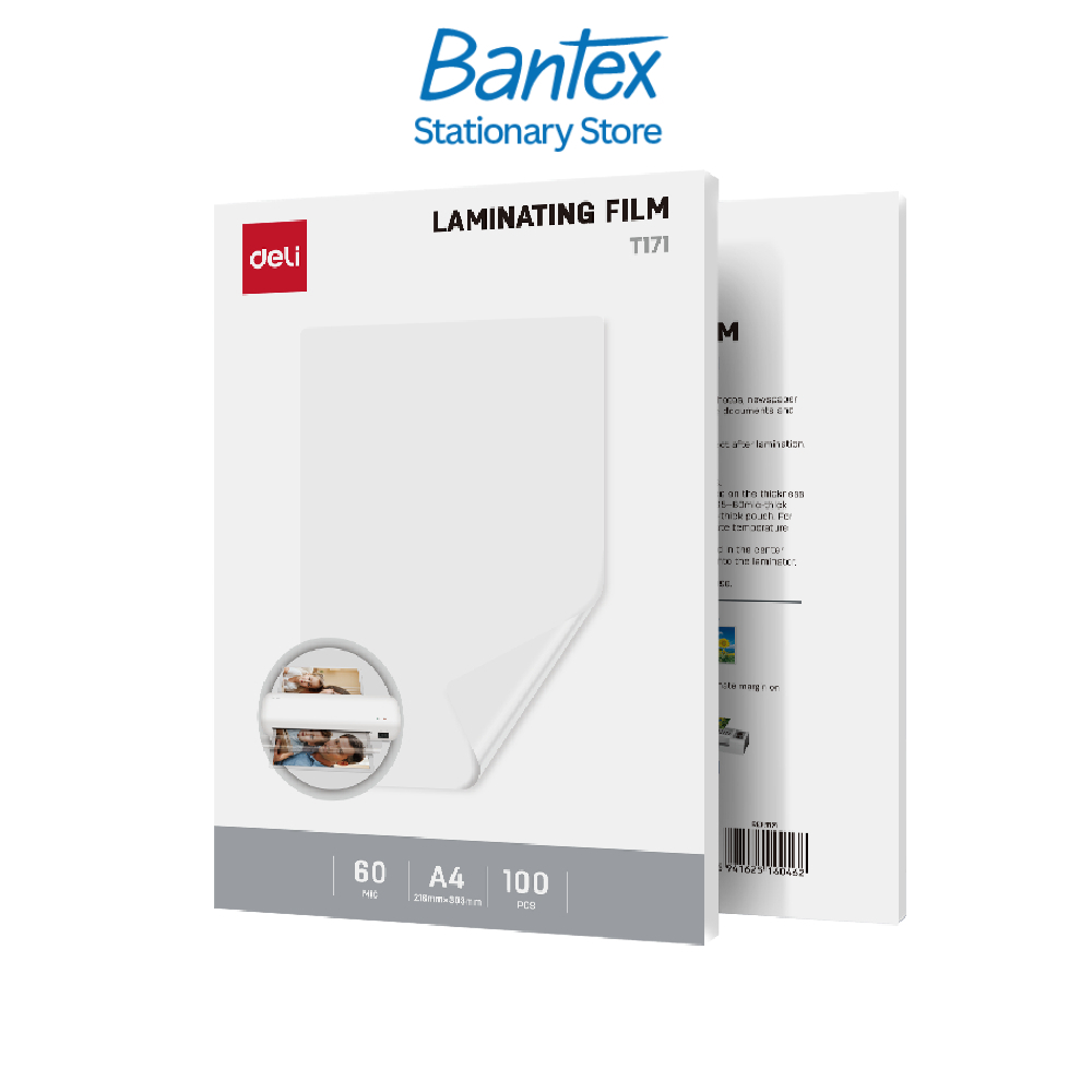 Deli พลาสติกเคลือบบัตร แผ่นเคลือบ A4/A3 100แผ่น หนา 60/75/100/125mm เคลือบร้อน ​ใส laminator film