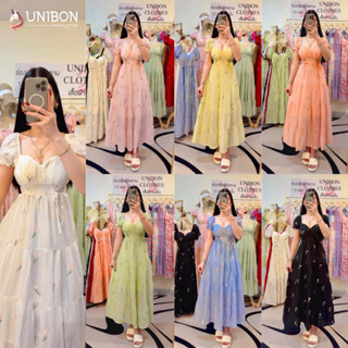 U1(มี2ไซต์)💐💎เดรสยาวแขนตุ๊กตา ผูกโบว์ ใส่เที่ยวทะเล คาเฟ่ เข…