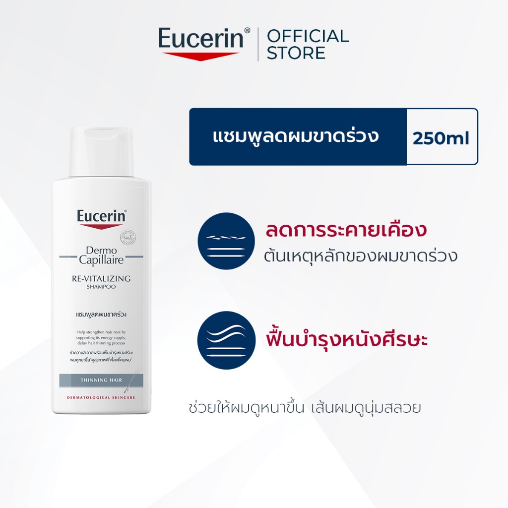 Eucerin DermoCapillaire RE-VITALIZING SHAMPOO THINNING HAIR 250 ML ยูเซอริน แชมพูลดผมขาดหลุดร่วง บำรุงเส้นผม