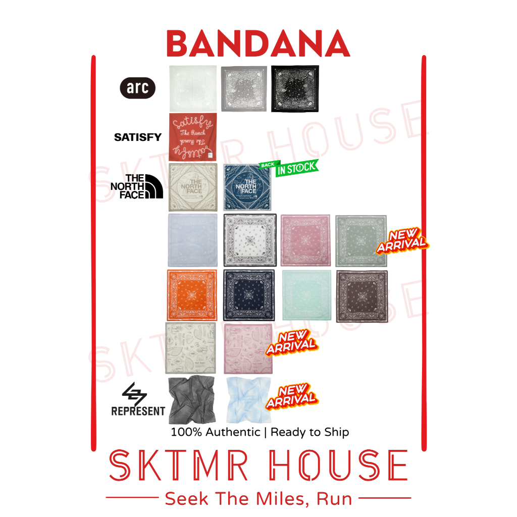 [พร้อมส่ง]  Bandana ผ้าพันคอ Satisfy, EOU, URH, ARC, TheNorthFace