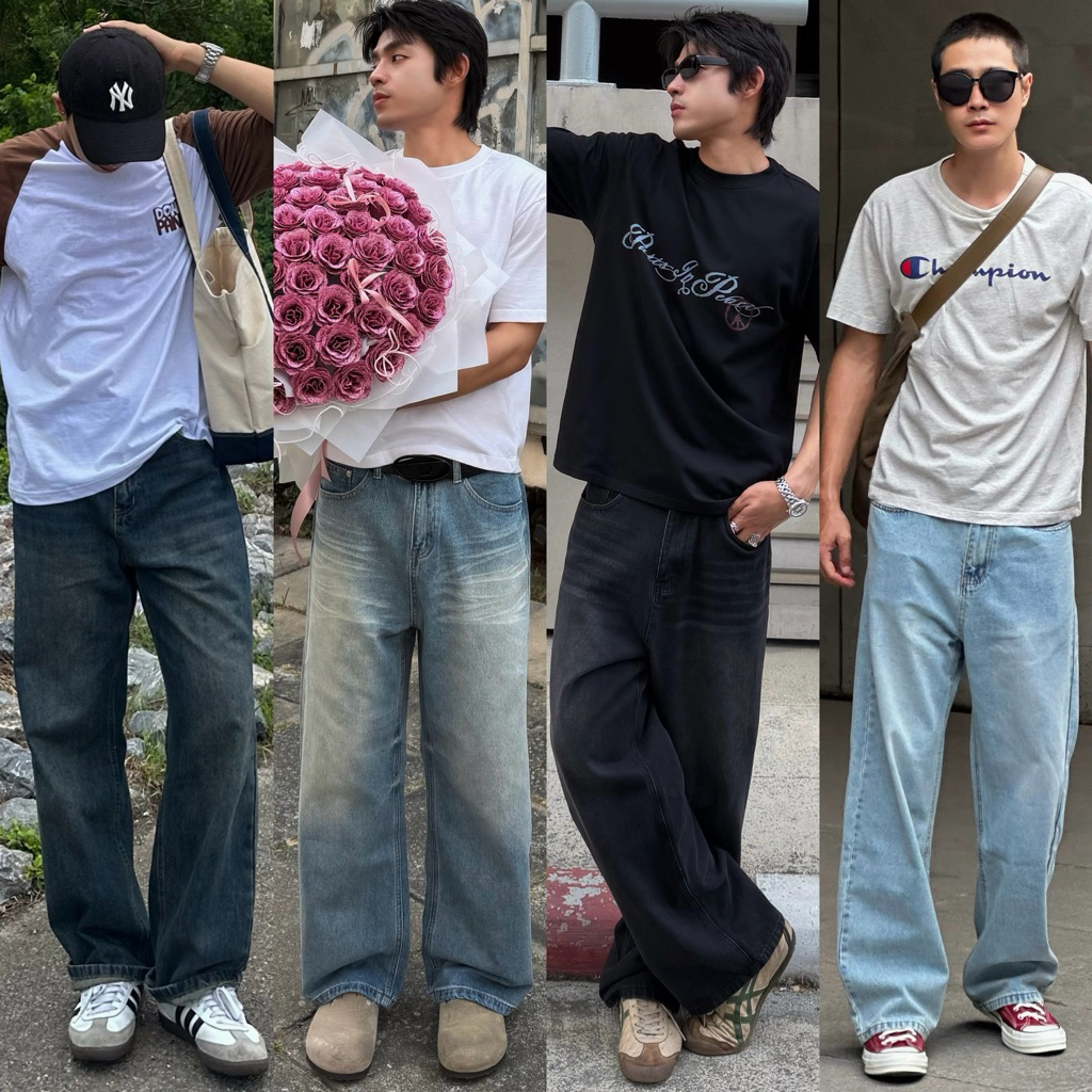 ‼️สินค้าขายดี🍻Baggy Jeans (มี 4 สี)กางเกงยีนส์ทรงกระบอกใหญ่ เอวกลาง👖✨