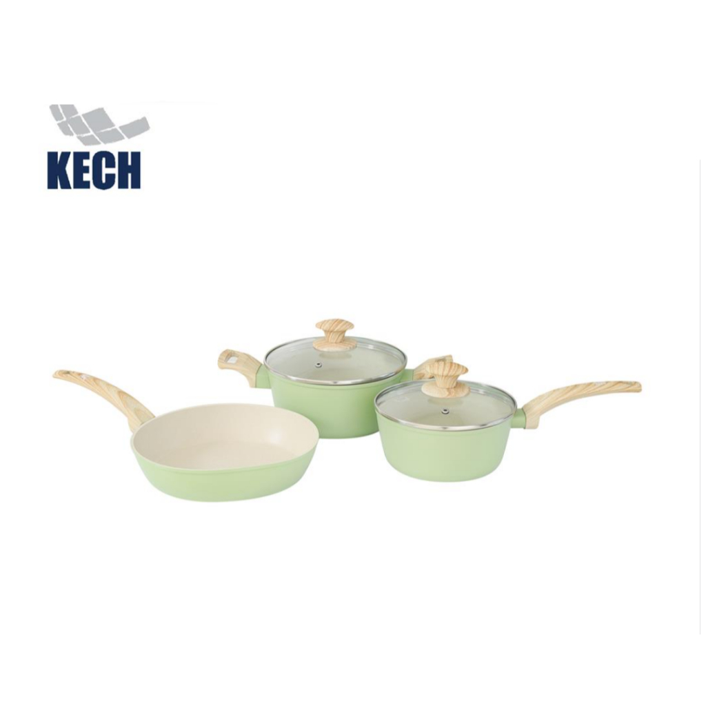 KECH  ชุดเครื่องครัว EVA IH 5 ชิ้น สีเขียว หม้อด้าม18ซม พร้อมฝา,หม้อ20ซม พร้อมฝา,กระทะ24ซม