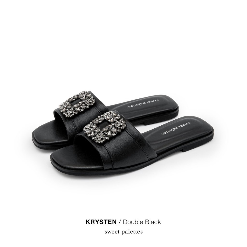 Sweet Palettes รองเท้า Sandal หนังแกะ Krysten Double Black
