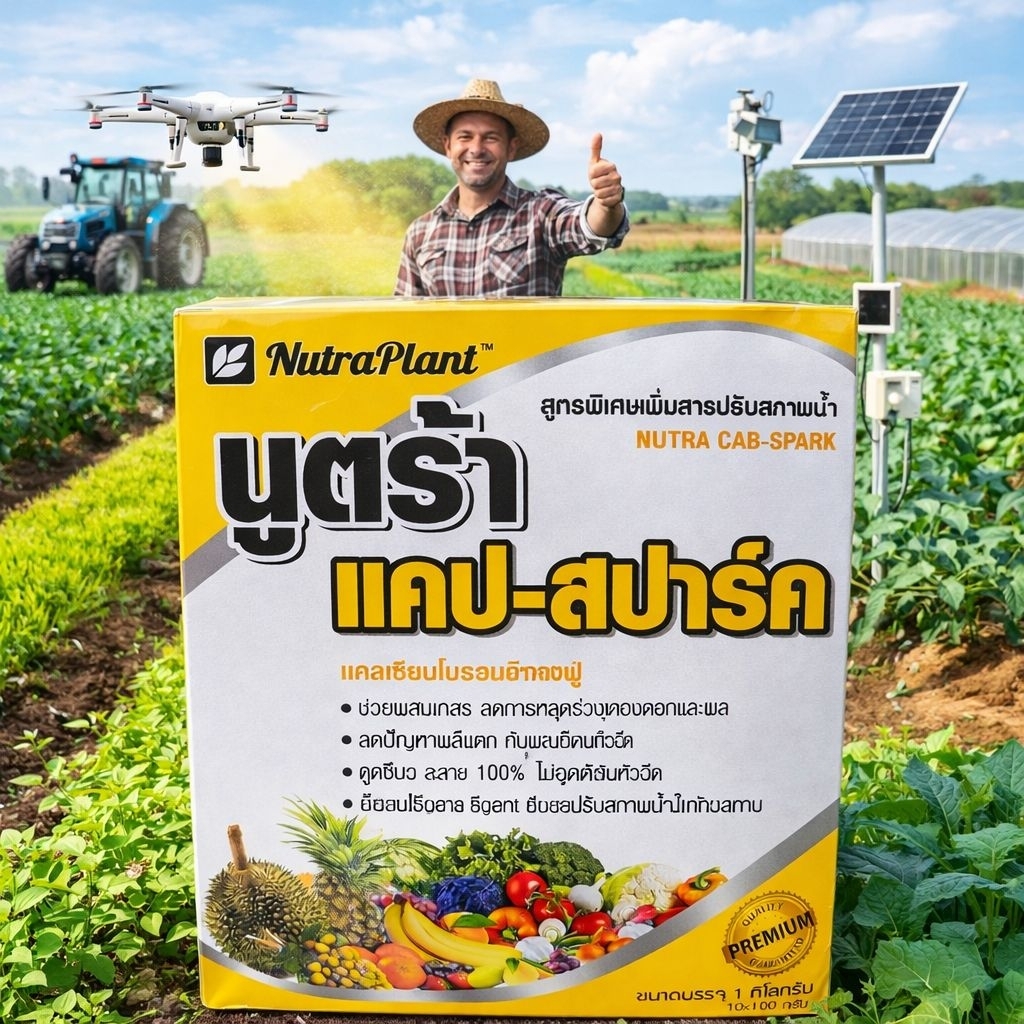 นูตร้า แคป-สปาร์ค (ยกกล่อง 100กรัมx10ซอง) แคลเซียมโบรอนชนิดผงฟู่ ละลายน้ำง่าย100%+สารปรับสภาพน้ำ ขั้วเหนียว กันผลแตก