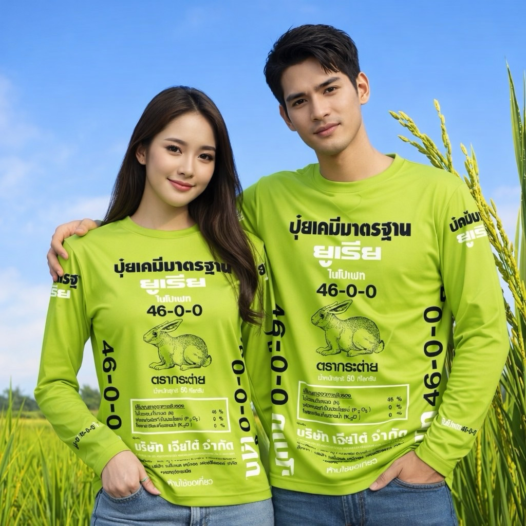 💥เสื้อยึดแขนยาว ปุ๋ยตรากระต่าย💥พิมพ์ลายทั้งตัว ผลิตจากผ้าไมโครสปอร์ต ชนิดพิเศษ ใส่ได้ทั้งชายและหญิง ขายดี