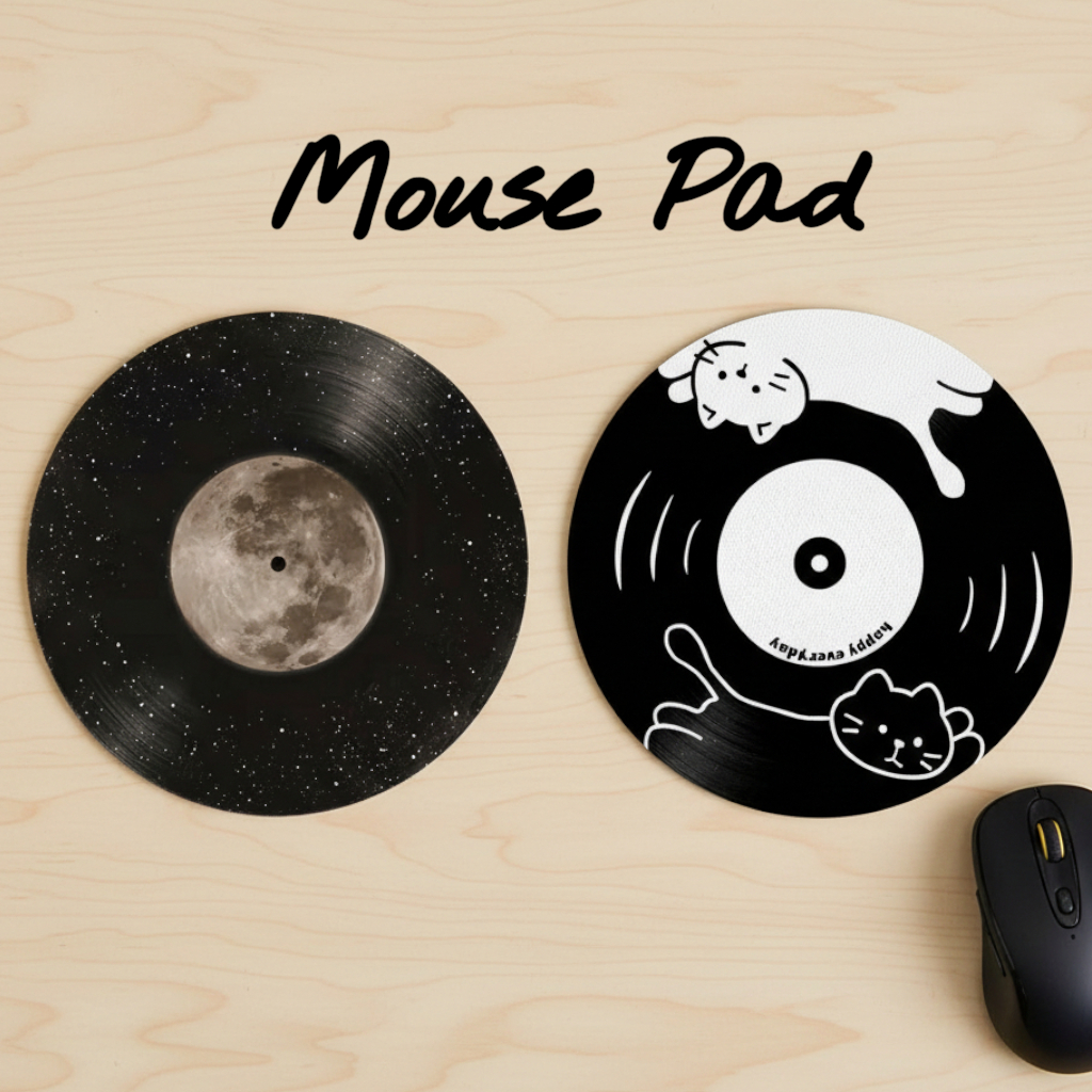 [พร้อมส่ง] แผ่นรองเมาส์ทรงกลม mouse pad ลายแผ่นเสียง Vinyl Record ขนาด 22 x 22 ซม. (หนา 3 มม.) Biangels