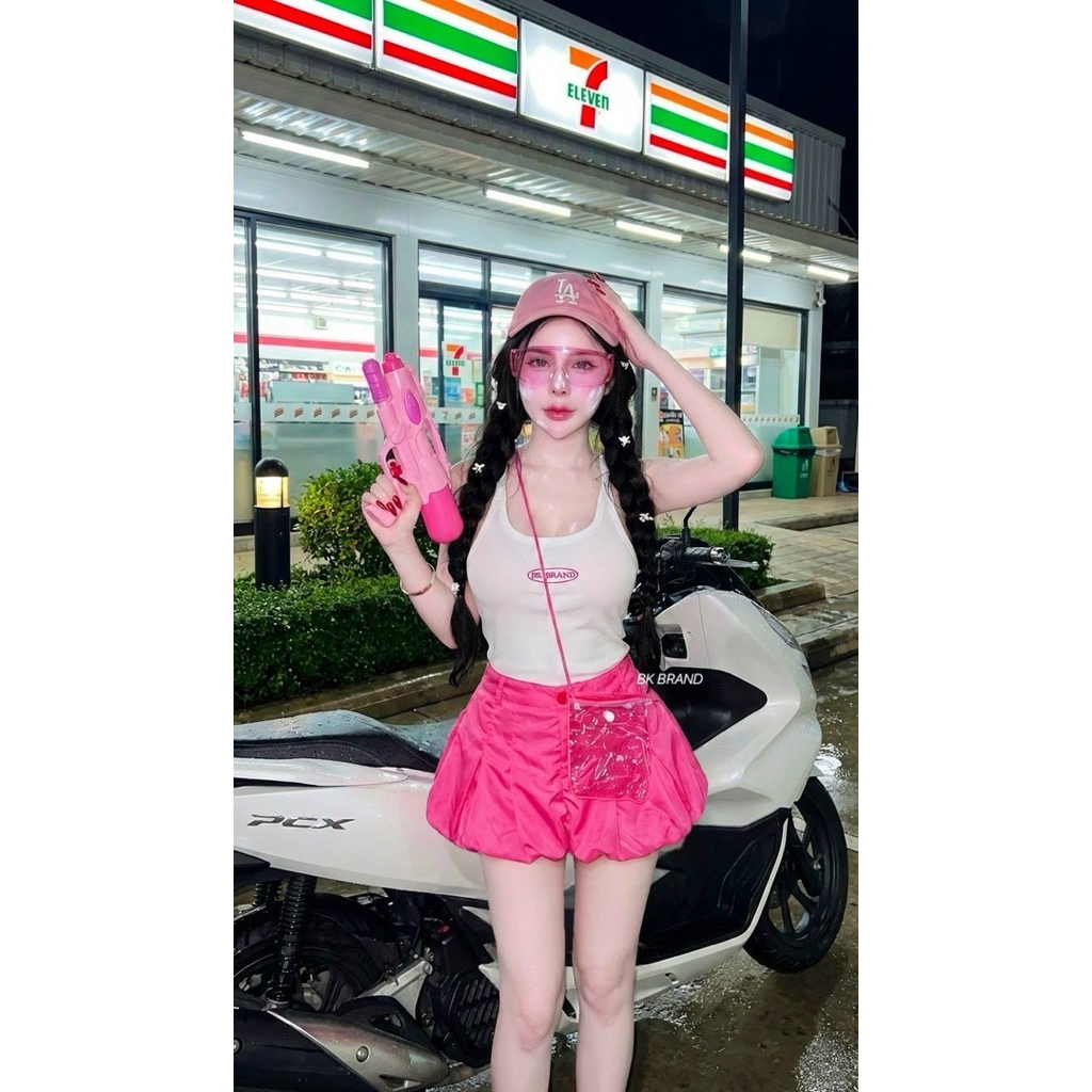 #Bk Set งานเซตสงกรานต์ 4 ชิ้น แว่น กระเป๋ากางเกง เสื้อสายเดี่ยวผ้าร่องปักBK มาด้วยกางเกงผ้าร่ม - รูปที่ 5