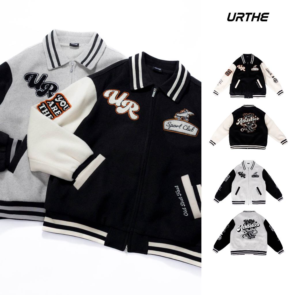 URTHE - เสื้อแจ็คเก็ต เสื้อกันหนาว Oversize รุ่น BACK TO THE CLUB VARSITY JACKET