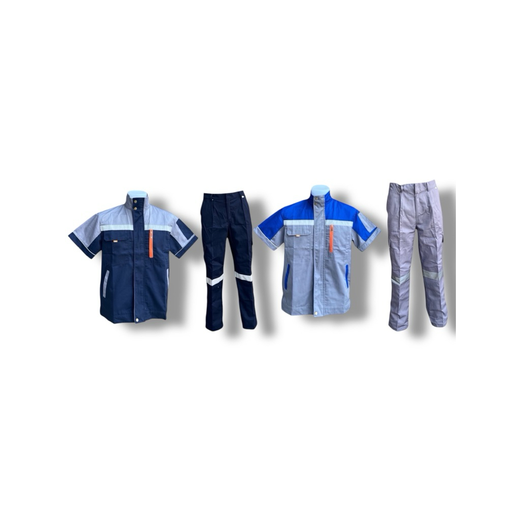 เสื้อช็อปแขนสั้นทูโทนซิบหน้า+กางเกง6กระเป๋า