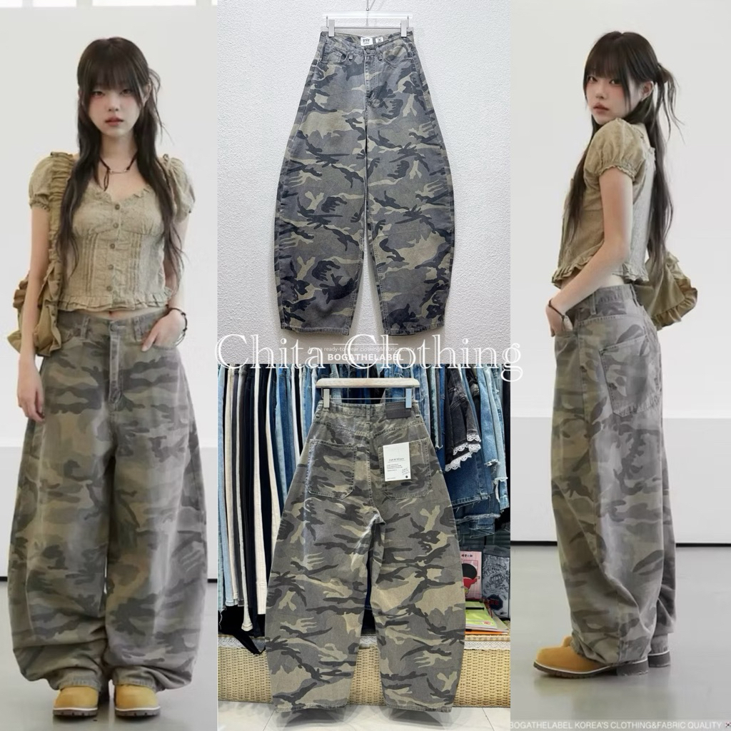 📍พร้อมส่ง📍🇰🇷FSY🇰🇷61819💌 Smoke camo barrel jeans •ยีนส์ทรงชิคๆ มาในผ้ายีนส์ลายทหาร