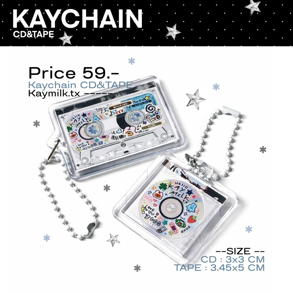 พวงกุญแจกรอบอะคริลิค ลายเทปคาสเซ็ต ซีดี Y2K วินเทจ ของแต่งกระเป๋าแฟชั่น/ห้อยกุญเเจ | kaymilk.tx