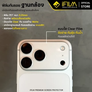 [Official] iFilm ฟิล์มกันรอย ฐานกล้อง + บล็อกช่วยติดตั้ง ติดง่าย For iPhone 17promax 17 pro 16 15 14 มี ผิวใส / ด้าน PET