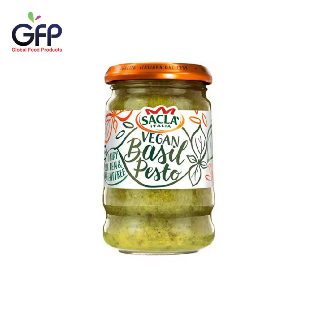 Sacla Vegan Basil Pesto 190g แซคล่า ซอสเพสโต้สำหรับพาสต้าสูตรมังสวิรัติ ซอสพาสต้า (4649)