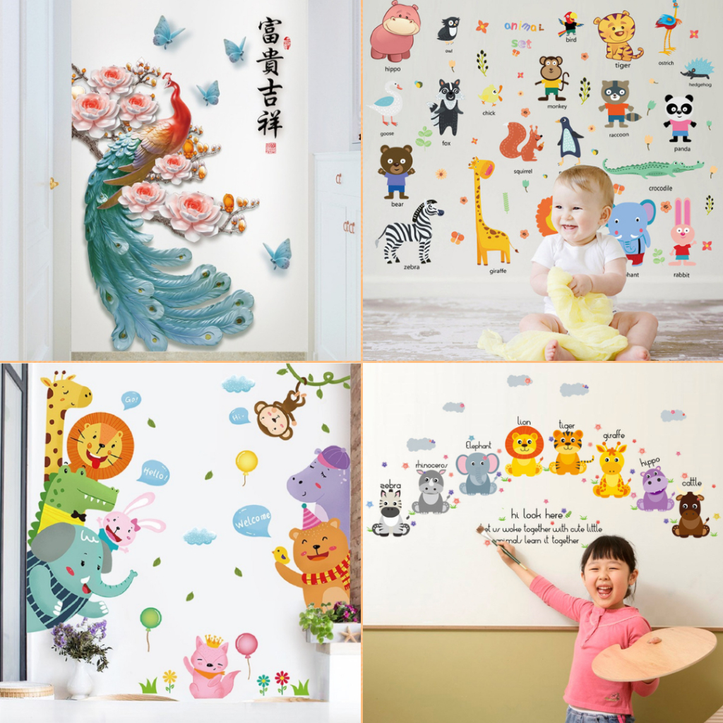 Sticker Home สติกเกอร์ติดผนัง ลายการ์ตูน ตกแต่งห้องเด็ก สติ๊กเกอร์สัตว์ sticker ABC แต่งผนังห้อง
