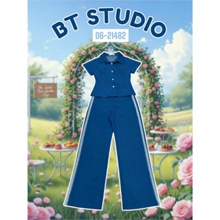 BT 06-21482 ชุด 2 ชิ้น เสื้อเดนิมยีนส์สีเข้มคอปกแขนสั้นกระดุ…