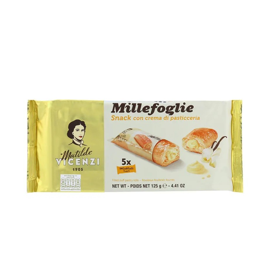 MATILDE VICENZI MILLEFOGLIE SNACK CON CREMA DI PASTICCERIA  วิเชนซี  พัฟฟ์สอดไส้ครีม ไส้ครีมกลิ่นวาน