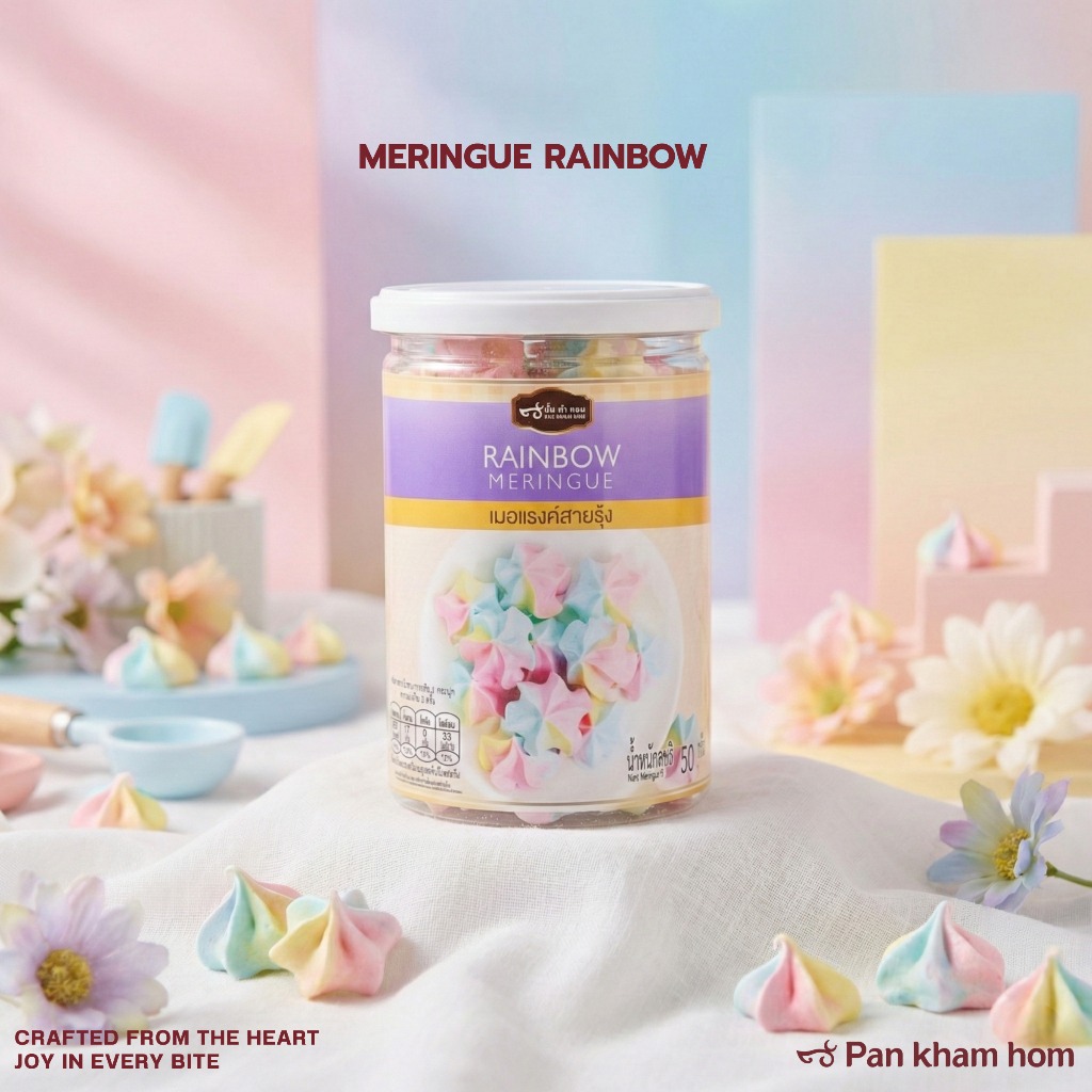 เมอแรงจ์สายรุ้ง No.3 meringue ขนมเมอแรงจ์สายรุ้ง ปั้นคำหอม (60กรัม) ปั้น คำ หอม ขนมไทยและเบเกอรี่ ขนมเมอแรงจ์ เมอแรงจ์