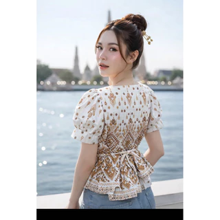 เสื้อลายไทย ระบายเอวผูกหลัง **สินค้ามาใหม่**