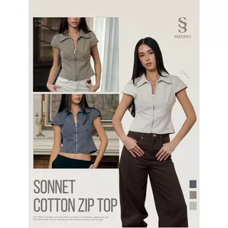 Swana.ss - Sonnet cotton zip top [ชอน-เน็ต] XS-3XL แค่เสื้อ เสิ้อแขนสั้น คอปก