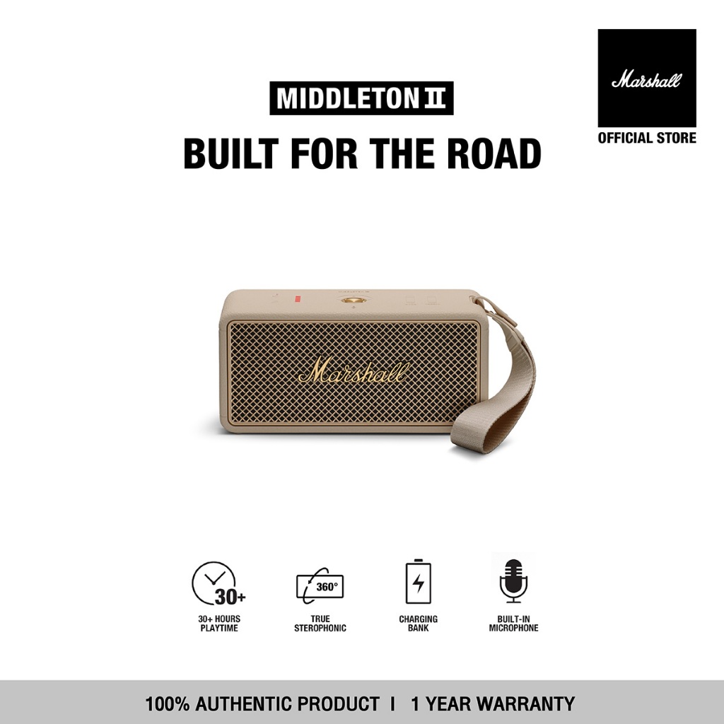 [NEW ARRIVAL] MARSHALL Middleton II Cream - รับประกัน 1 ปี + ส่งฟรี - ลำโพง ลำโพงบลูทูธ ลำโพงพกพา