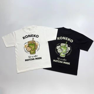 KONEKO เสื้อยืด โอเวอร์ไซส์ ลายแมว Matcha Mode คอตตอน100% Unisex Oversized T-shirt