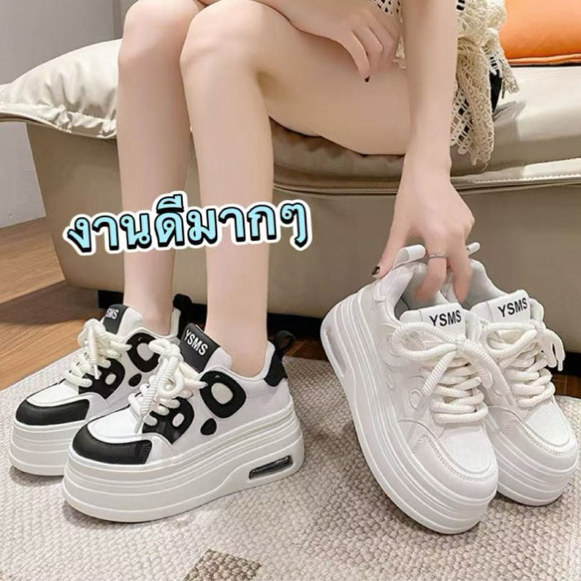 {รุ่นใหม่มาแรง ส้นหนาถึง8cm}รองเท้าผ้าใบผู้หญิง สวมใส่สบาย นุ่มเท้ามากๆ เบาสบาย ใส่ได้ทุกโอกาส นุ่มมากๆ พร้อมส่ง A754