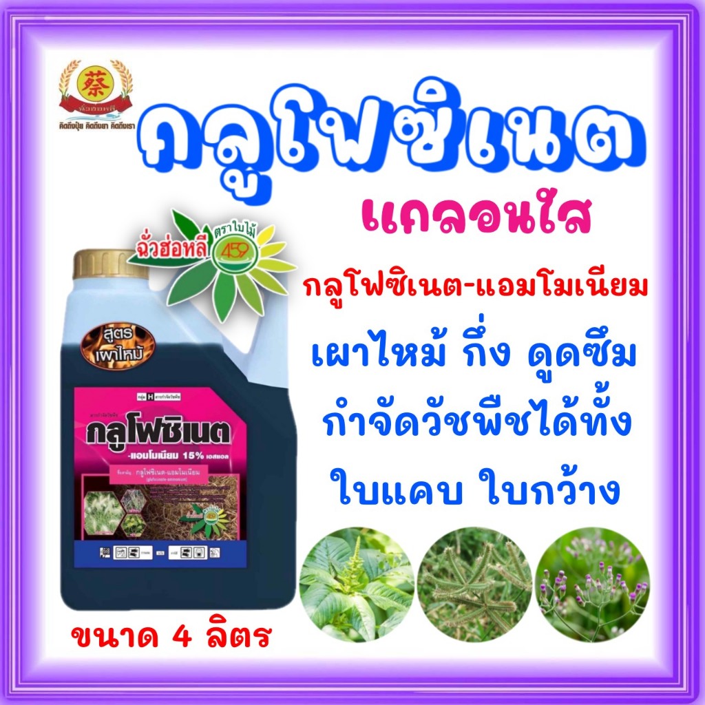 กลูโฟซิเนต น้ำดำสูตรเผาไม้ ตราใบไม้ 4ลิตร กำจัดใบแคบและใบกว้าง (ส่งฟรี)