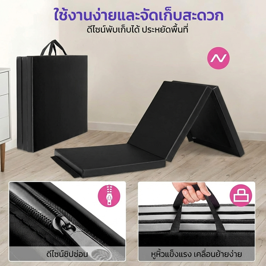เสื่อโยคะ เบาะออกกำลังกายพับได้ 3 ส่วน เบาะออกกำลังกาย Foldable Exercise Mat เบาะซิทอัพ มีสายหิ้วพกพาสะดวก ความหนา 5 ซม รูปที่ 8