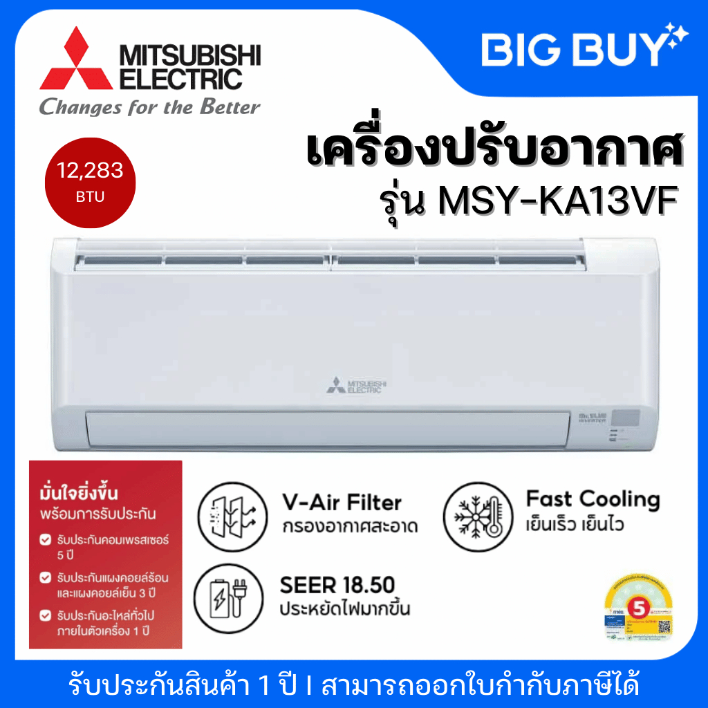 Mitsubishi Electric เครื่องปรับอากาศ รุ่น MSY-KA13VF 12,283 BTU Happy Inverter
