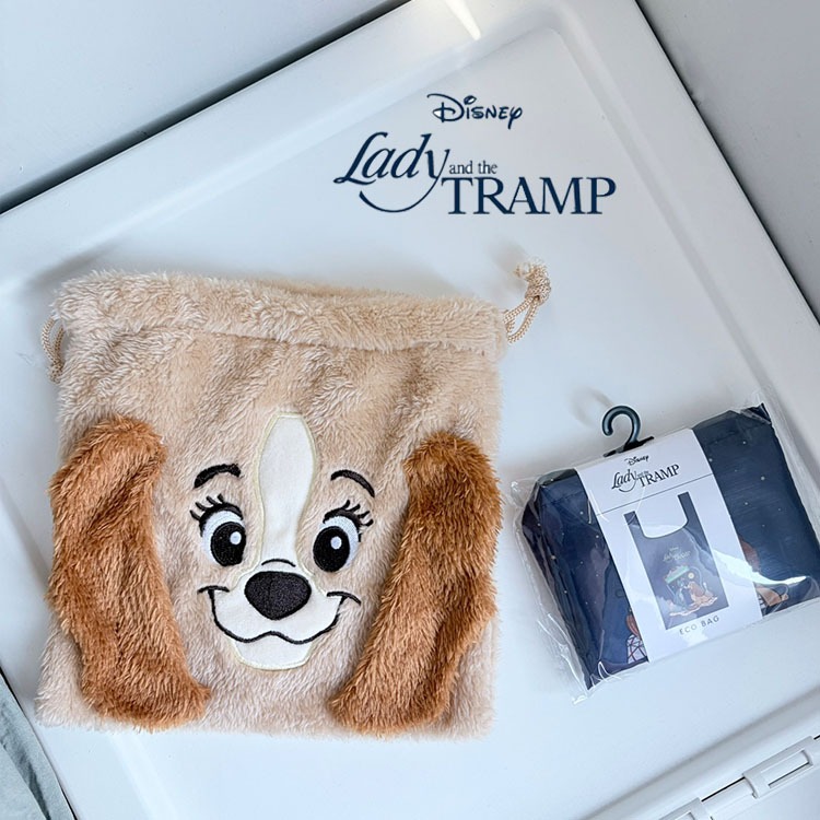 พร้อมส่ง 🇯🇵 กระเป๋าหูรูด กระเป๋าลดโลกร้อน shopping bag Disney Lady and The Tramp ลิขสิทธิ์แท้ นำเข้าจากญี่ปุ่น