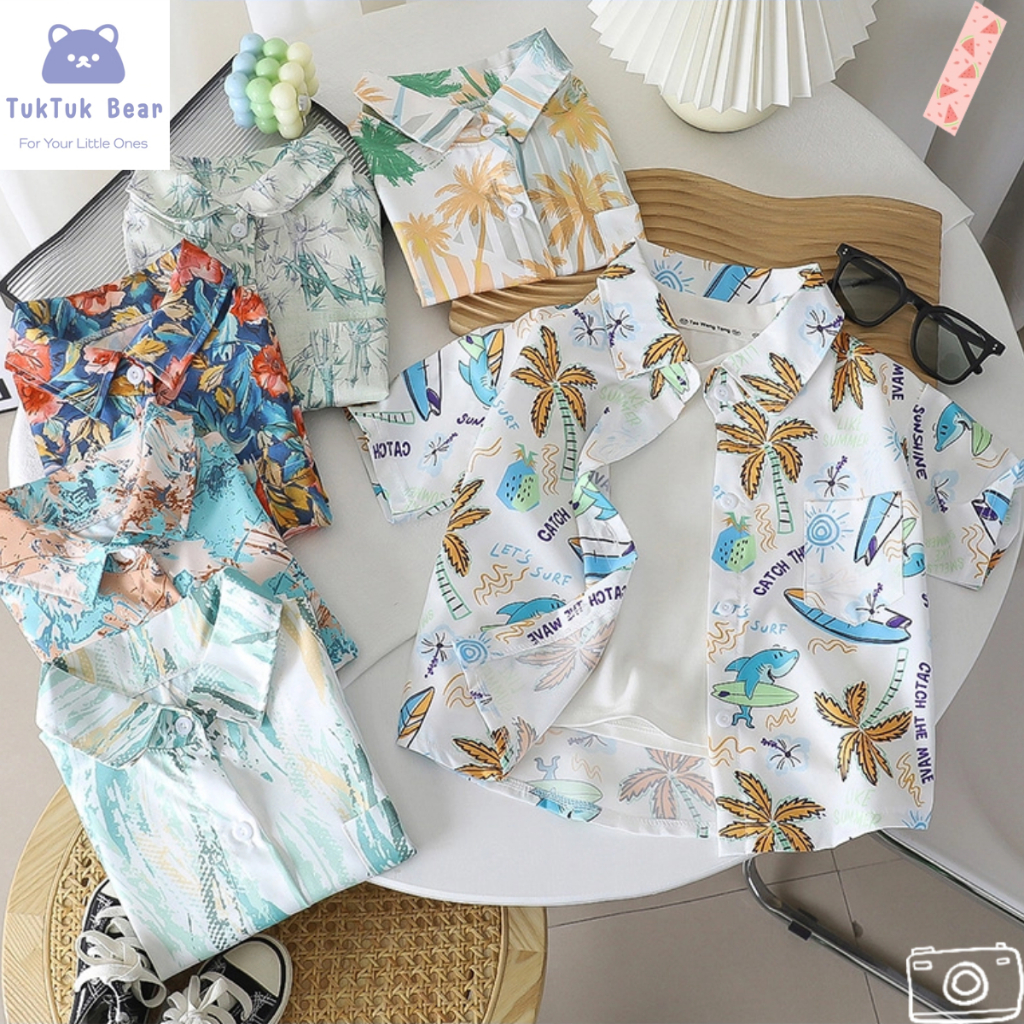 เสื้อเด็กวันสงกรานต์ เสื้อเชิ้ตแขนสั้นเด็ก คอปก แฟชั่น สไตล์ฮาวาย ใส่เที่ยว
