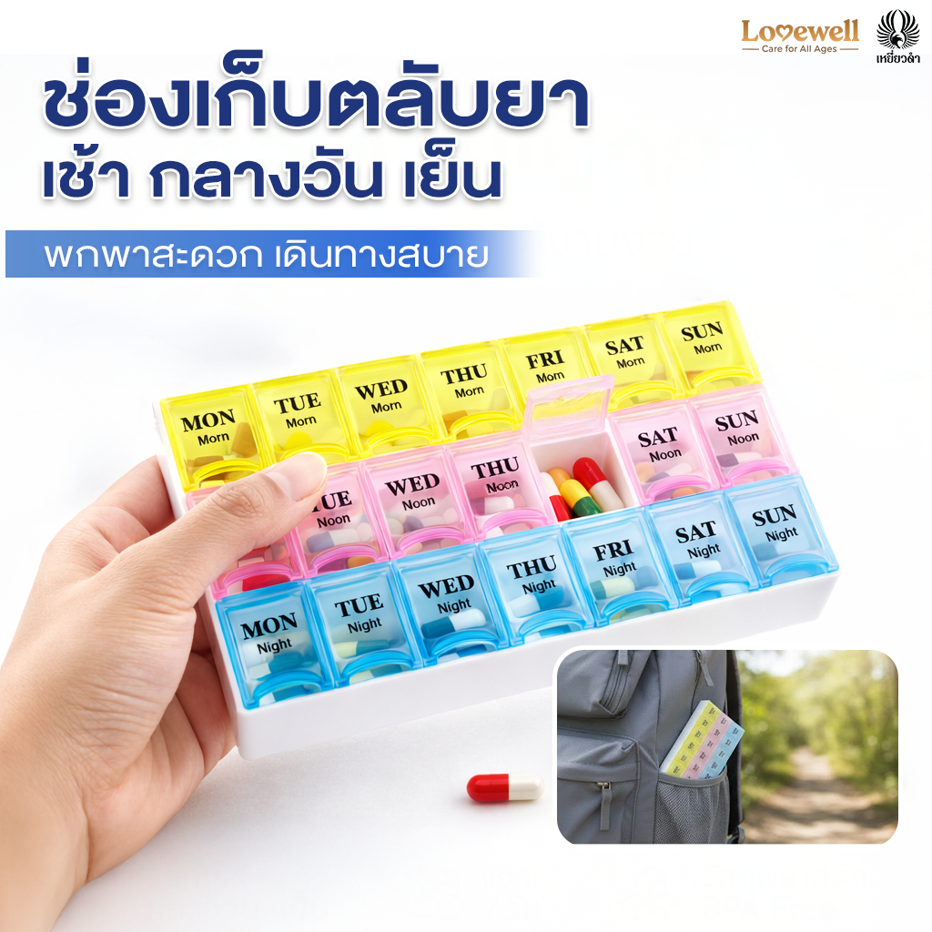 [21 ช่อง] กล่องยา ตลับยา วิตามิน อาหารเสริม สำหรับ 7 วัน × 3 เวลา [FOOD GRADE] ใส่ได้เยอะ ไม่ชื้น Pill case