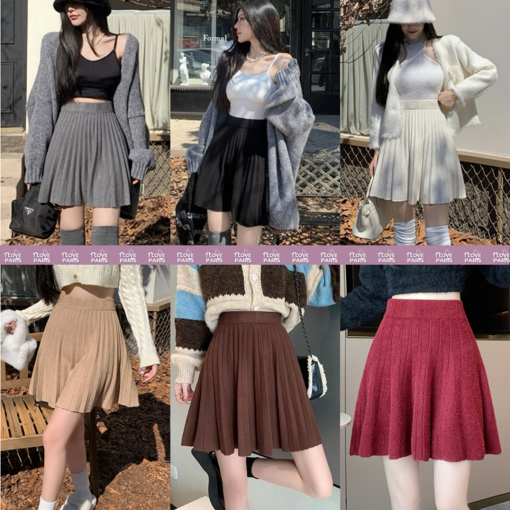 Zenmoya กระโปรงเทนนิสสีล้วน 8 สี เอวสูง A-Line ทรงพลีส กระโปรง ไหมพรม tennis skirt สไตล์เกาหลีน่ารัก