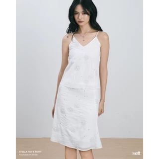 MELT.INMOMENTS Stella Top & Skirt ชุดเซ็ทสายเดี่ยวกระโปรงยาวปักเลื่อม กลิตเตอร์ขาว (พร้อมส่ง)