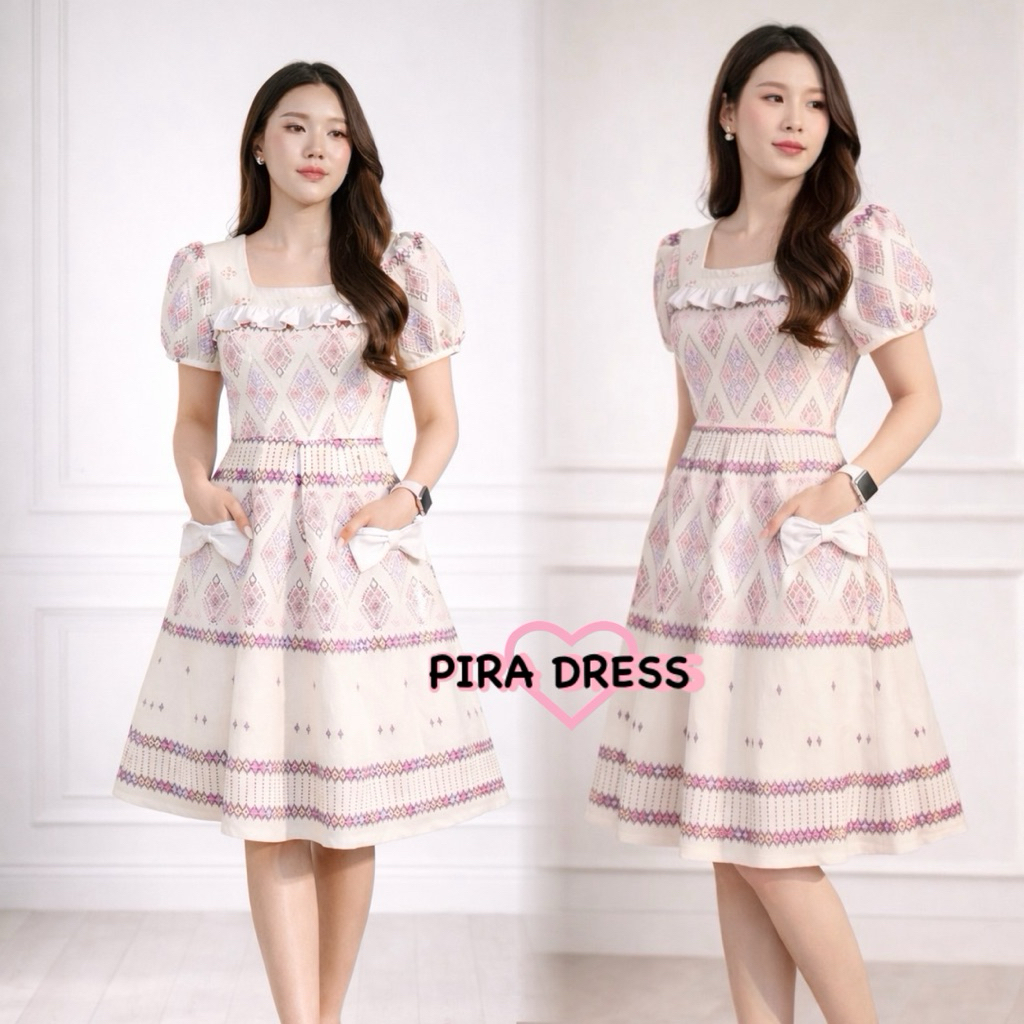 PIRA DRESS เดรสผ้าฝ้ายโทนสุภาพ อัดกาวทั้งชุด