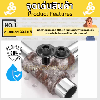 น็อต สกรู หัวจมกลม ติดแหวน ติดจาน สแตนเลส 304 ชุบดำ เกลียวมิล หยาบ M5 M6 M8 M10