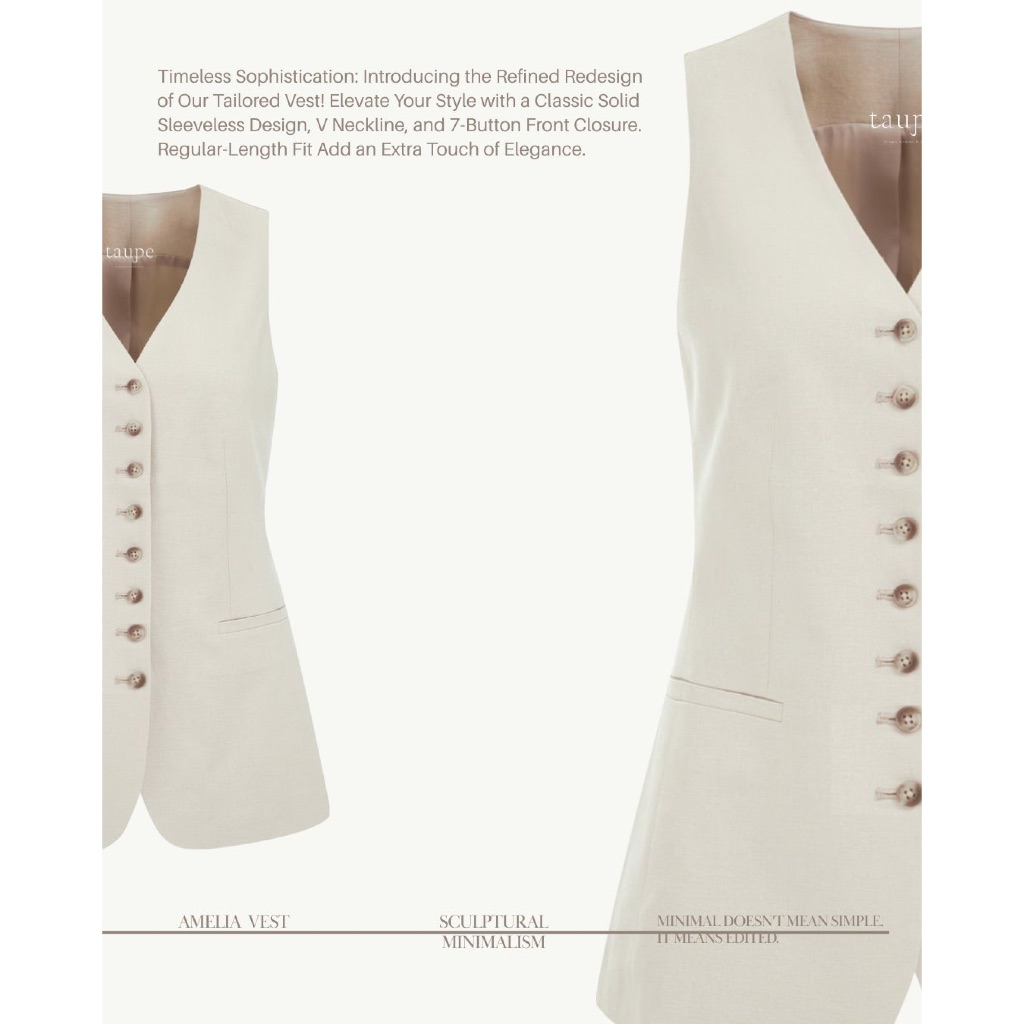 Taupe.brand - Amelia Vest เสื้อกั๊กทรงคอวี เรียบหรูออกแนว working casual มีความติดแกลมแบบไม่ต้องตะโกน เนื้อผ้ารุ่นนี้สวย
