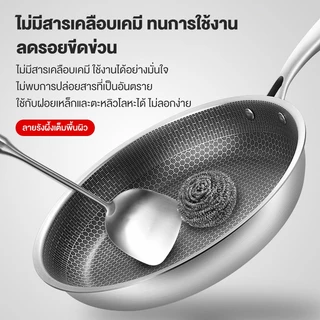 ZHIPUกระทะสแตนเลสเคลือบสารกันติดแบบรังผึ้ง ทำความสะอาดง่าย ขนาด 26/28/30 ซม. เหมาะสำหรับเตาหลายประเภท