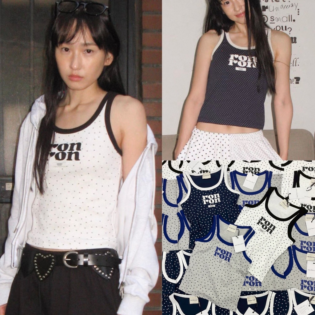 🍊 VL 5174 เสื้อกล้ามแต่งสองสี ลายจุด งานน่ารักมากๆ