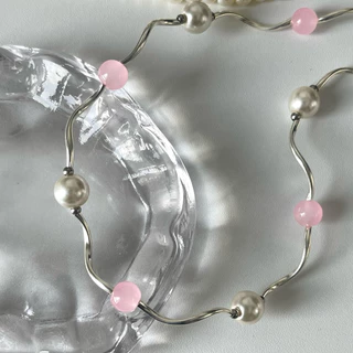ส่งด่วน! silver minimal necklace สร้อยคอมินิมอล ลูกปัดเงินปล้องเกลียว ลูกปัดสแตนเลส+จี้หินแก้ว | ourweekend.stuff