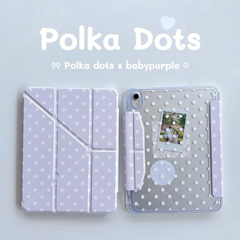 case iPad เคสไอแพดแกน Y สกรีนลายจุดสีม่วงพาลเทล ช่องเก็บปากกาด้านขวา มีปกล็อคด้านข้าง