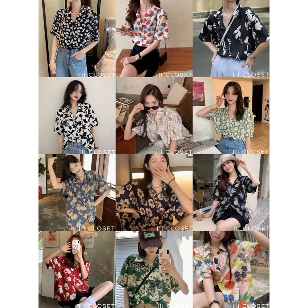 เสื้อเชิ้ตฮาวาย lll All Hawaii Shirt lll HW001 ลายดอก สงกรานต์ แขนสั้น กระดุมหน้า ผ้าไหมอิตาลีพิมพ์ลายอย่างดี ใส่สบาย