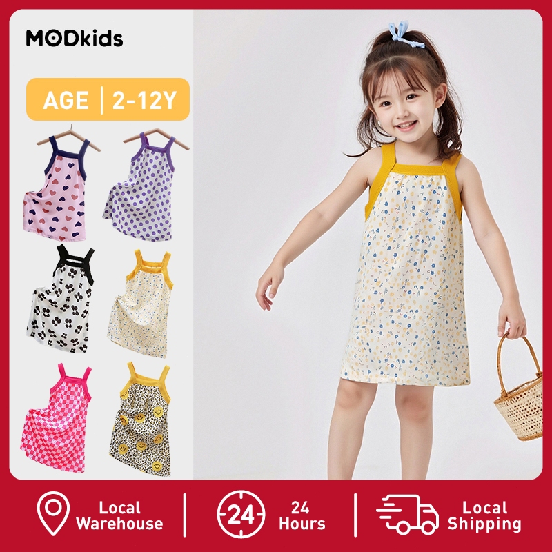 【MODkids】🔥🔥 เดรสเด็กผู้หญิง สายเดี่ยว ลายดอกไม้ ผ้านุ่มสบาย เหมาะกับเด็กๆ ในช่วงฤดูร้อน
