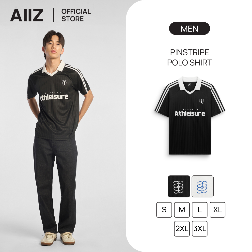 AIIZ เสื้อโปโลคอวีแอคทีฟผู้ชายแขนสั้น AIIZ Men's Pinstripe Polo Shirt