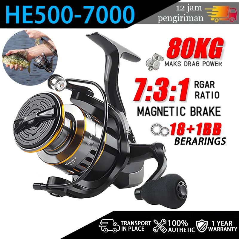 รอกตกปลา รอกตกปลาสปินนิ่ง HE500-HE7000 รอกตกปลาหมาป่า ด้ามลูกบอลโลหะ เรียบ รอกตกปลาทะเล fishing reel spinning reel