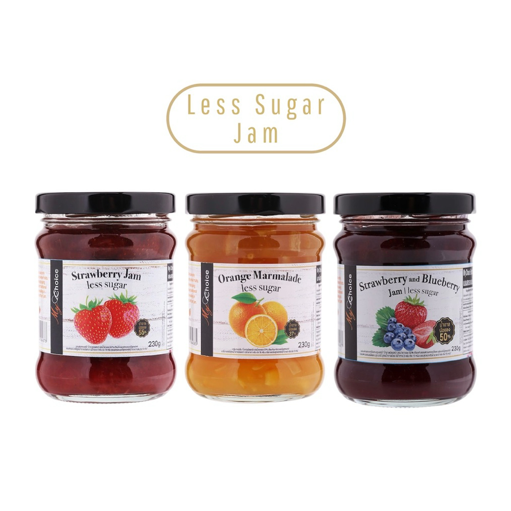 🍊Less Sugar Jam🍓🫐 แยมผลไม้สูตรน้ำตาลน้อย ขนาด 230 กรัม มี 3 รสชาติ แบรนด์ My Choice
