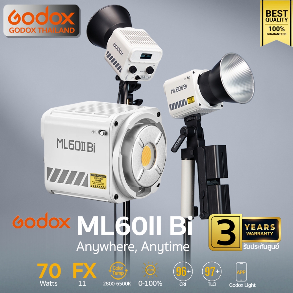 Godox LED ML60II Bi 70W Bi-Color Portable - Godox Mount ( ML-GB, ML-SP-36, ML-CS30, ML-SF50, AD-S65W