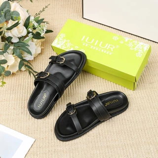 รองเท้าแตะผู้หญิงสไตล์คลาสสิก รัดส้นหนา นุ่มสบาย สีดำ/ขาว/น้ำตาล เหมาะกับทุกโอกาส IU222