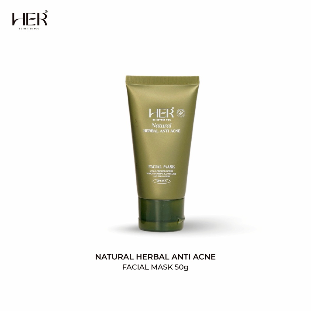 Her Natural Herbal Anti Acne Mask มาส์กสมุนไพรลดสิว ดีท็อกซ์ผิว ลดสิวอุดตัน สิวแห้งไว คุมมัน (50g)