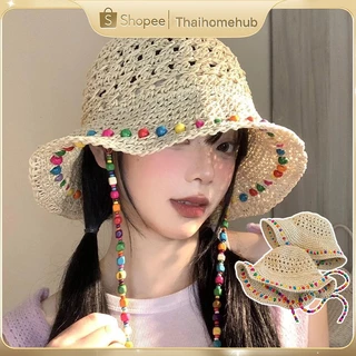 หมวกกันแดด แฟชั่นสไตล์เกาหลี สไตล์ins เดินป่า ระบายอากาศ กลางแจ้ง พร้อมสร้อยคอลูกปัดสี
